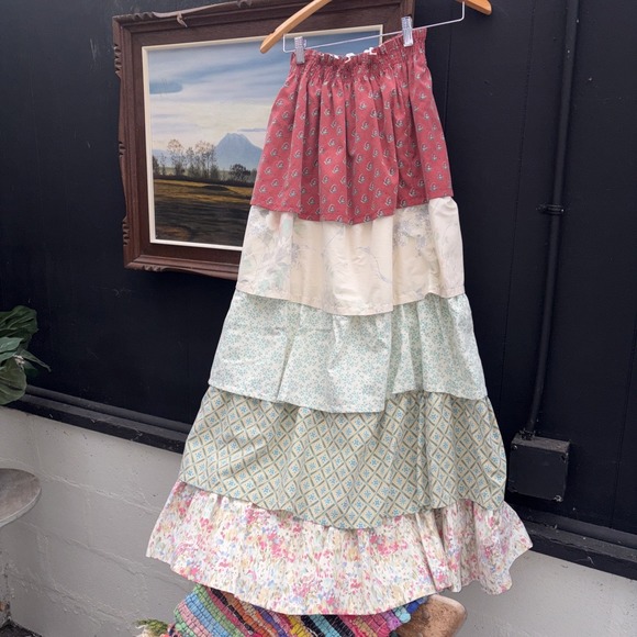 Handmade Dresses & Skirts - Handmade Prairecore Ruffle Country Western Patchwork Skirt Brand New Handmade M